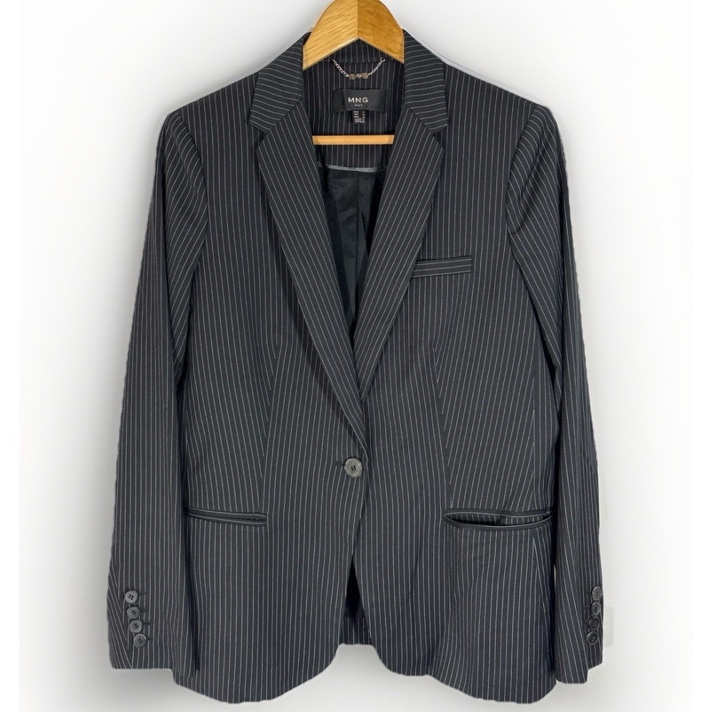 MNG Suit‎ Black Pinstripe Blazer Jacket Stretch Career EUR L USA M